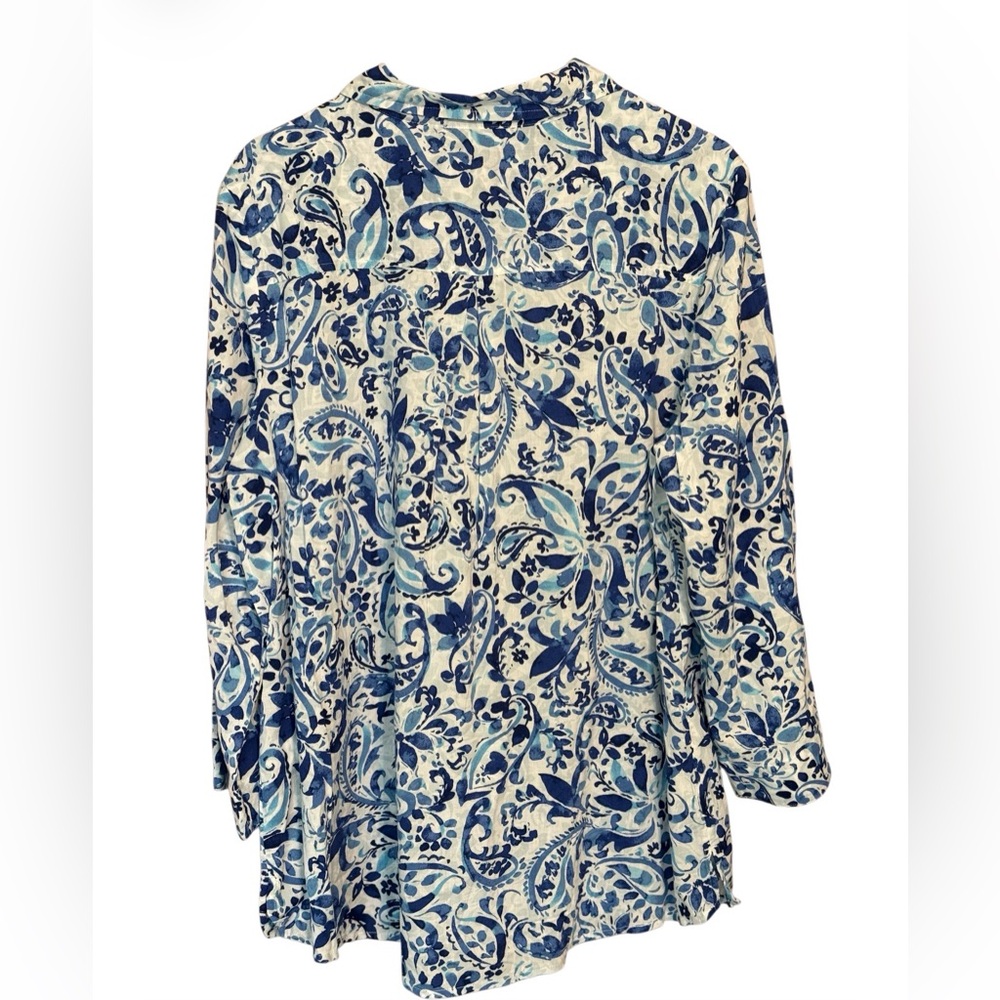 Appleseed’s Blue Paisley Blouse Size 18 Cotton Rayon 3/4 Sleeve - Picture 2 of 2